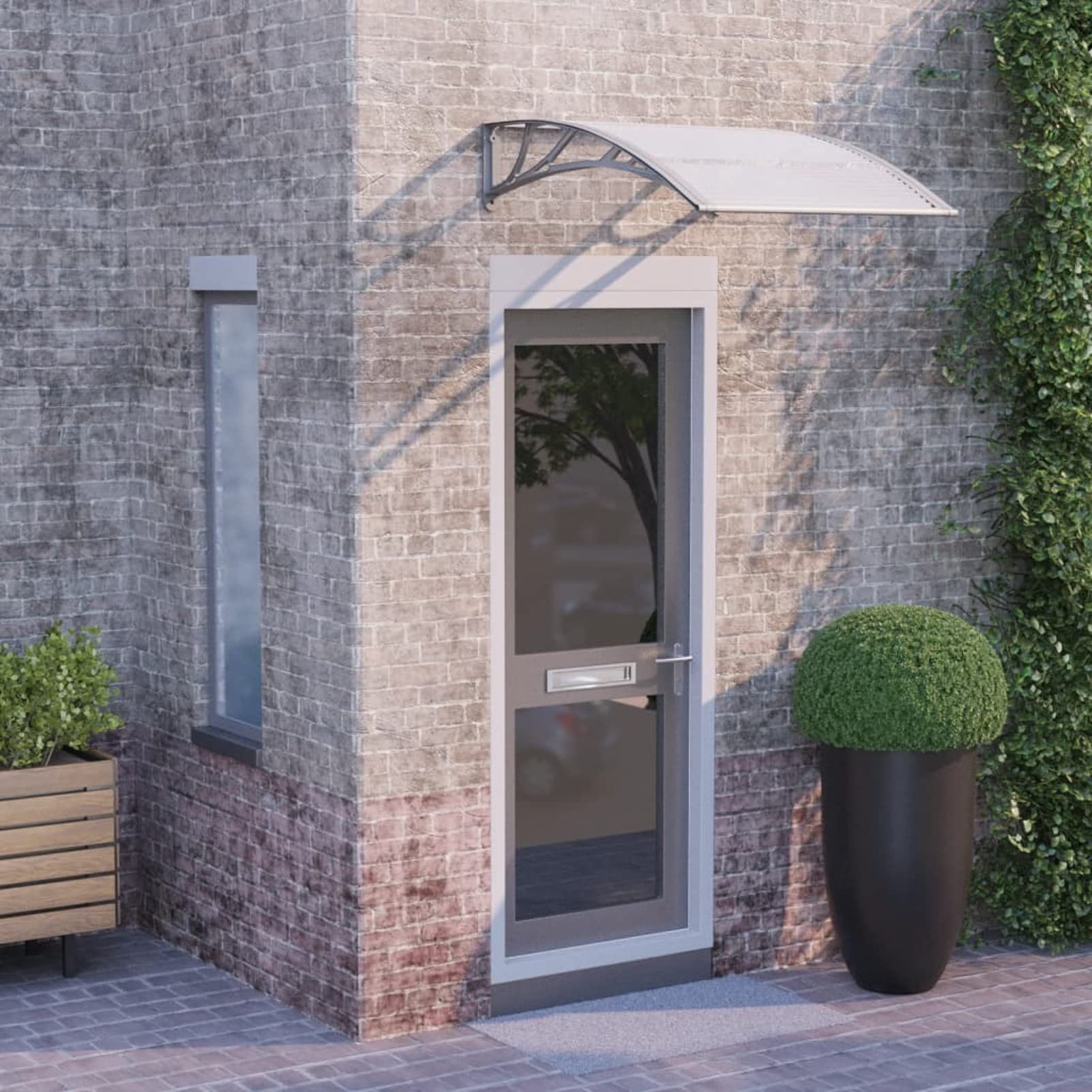 Marquesina Puerta policarbonato Gris y Transparente 100x80 cm, Marquesina Puerta Exterior, Tejadillo De Protección Marquesina, Marquesina para Ventanas, Tejadillo De Exterior Teja