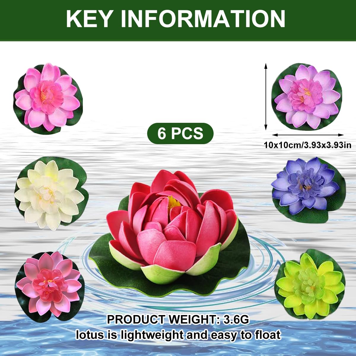 6 Pezzi Fior Lotos Artificiale Ninfee Galleggianti Impermeabile, Fiore di Loto in Schiuma, Loto di simulazione Fiori galleggianti per Acquario Terrazza Giardino Piscina Laghetto