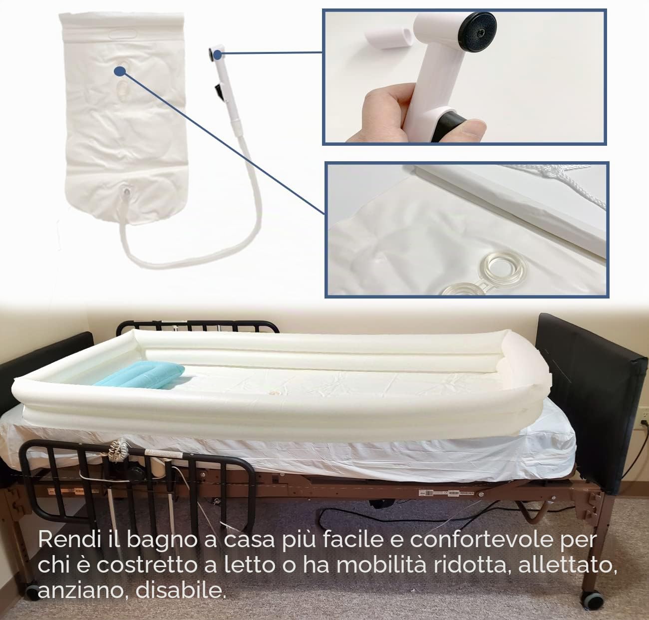 HWIN Kit doccia gonfiabile vasca da bagno, sistema doccia per adulti per lavabo per bagno, con sistema di assistenza per anziani disabili costretti a letto con pompa ad aria 345677