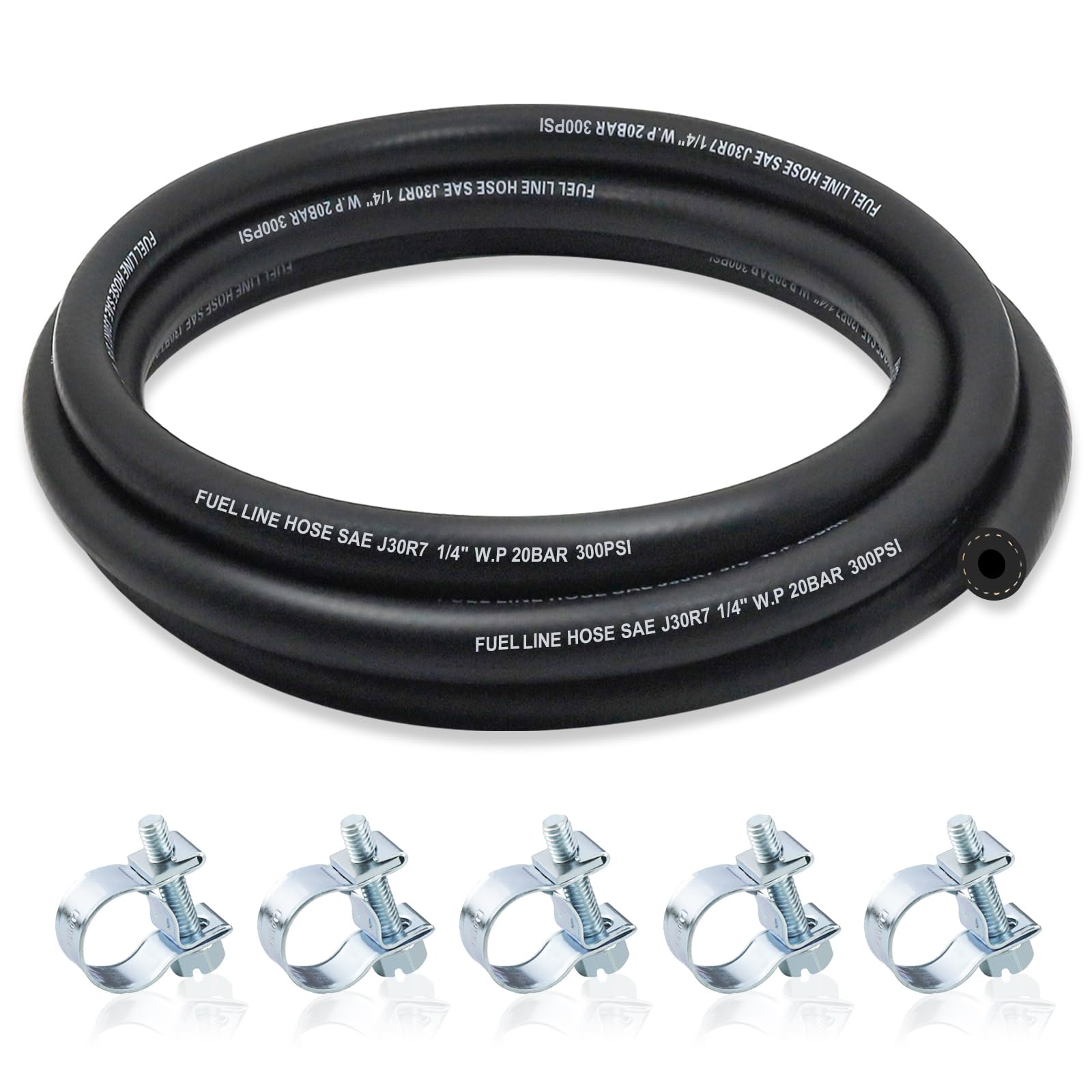 ZONBANG 1/4 Fuel Line, NBR Rubber Fuel Hose Nylon Braided with Hose Clamps, 1/4 Inch Fuel Line Hose for Automotive Vehicles(5FT)