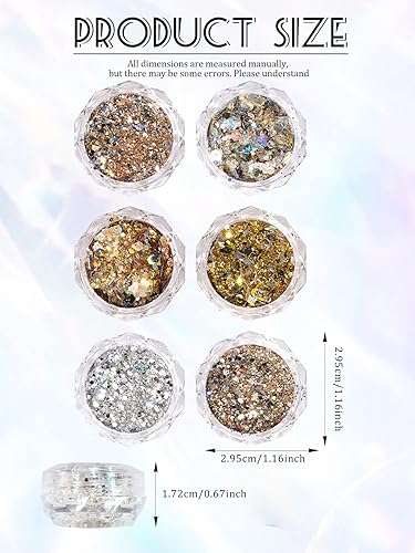 Miniatura 2 de CYHYII - Juego de 6 cajas holográficas para arte de uñas, lentejuelas metálicas, lentejuelas acrílicas con purpurina para uñas, lentejuelas