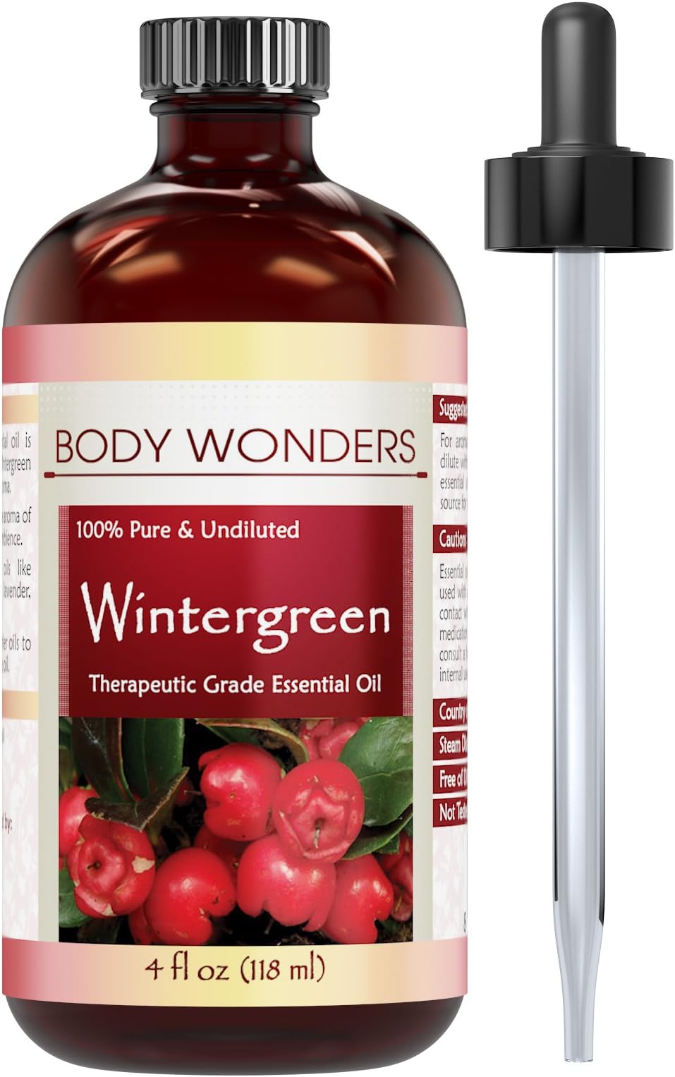 100% Pure & Undiluted Wintergreen Therapeutic Grade Essential Oil 4 Fl Oz 118 Ml