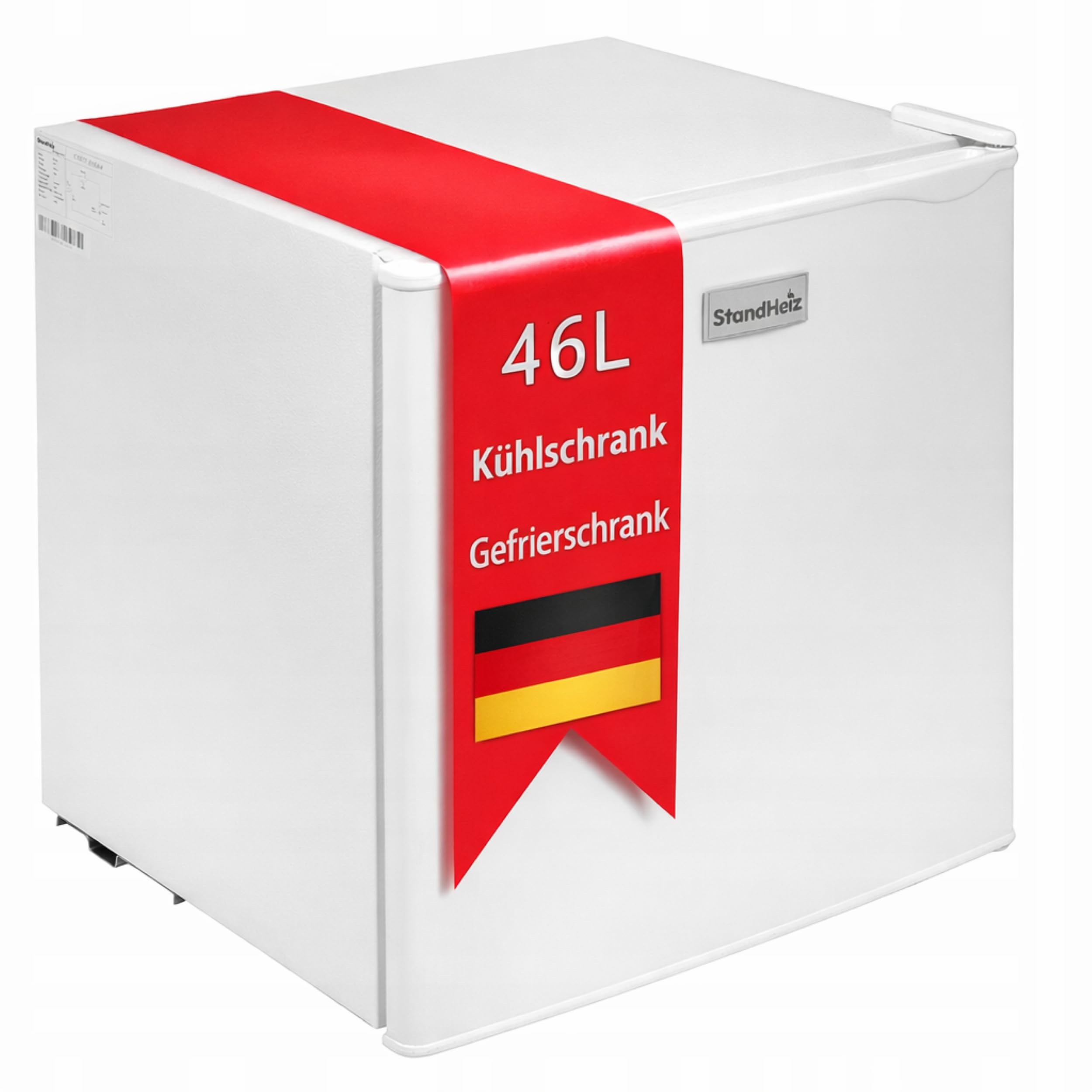 Lodówka Kompresorowa z Zamrażalnikiem 46L, Mini Lodówka Mała i Cicha 45dB, 230V, Przekładane Drzwi, Lodówka Hotelowa do Biura, Pokoju, na Camping i do Akademika, Biała, Kompaktowa
