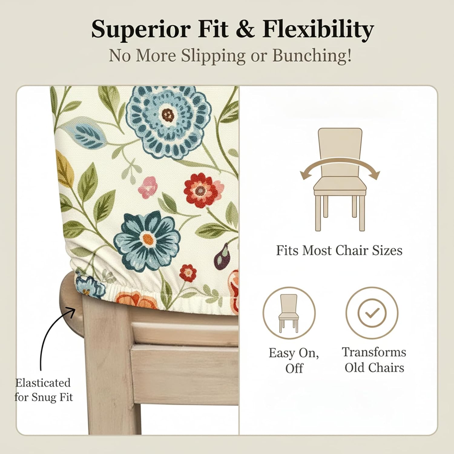Multicolors Floral Chair Covers Set with Elastic of 6-Dining Room Chair Back Covers, Refreshing Plant Style Removable Chair Protectors, Idealfor Dining Room, Kitchen, Party