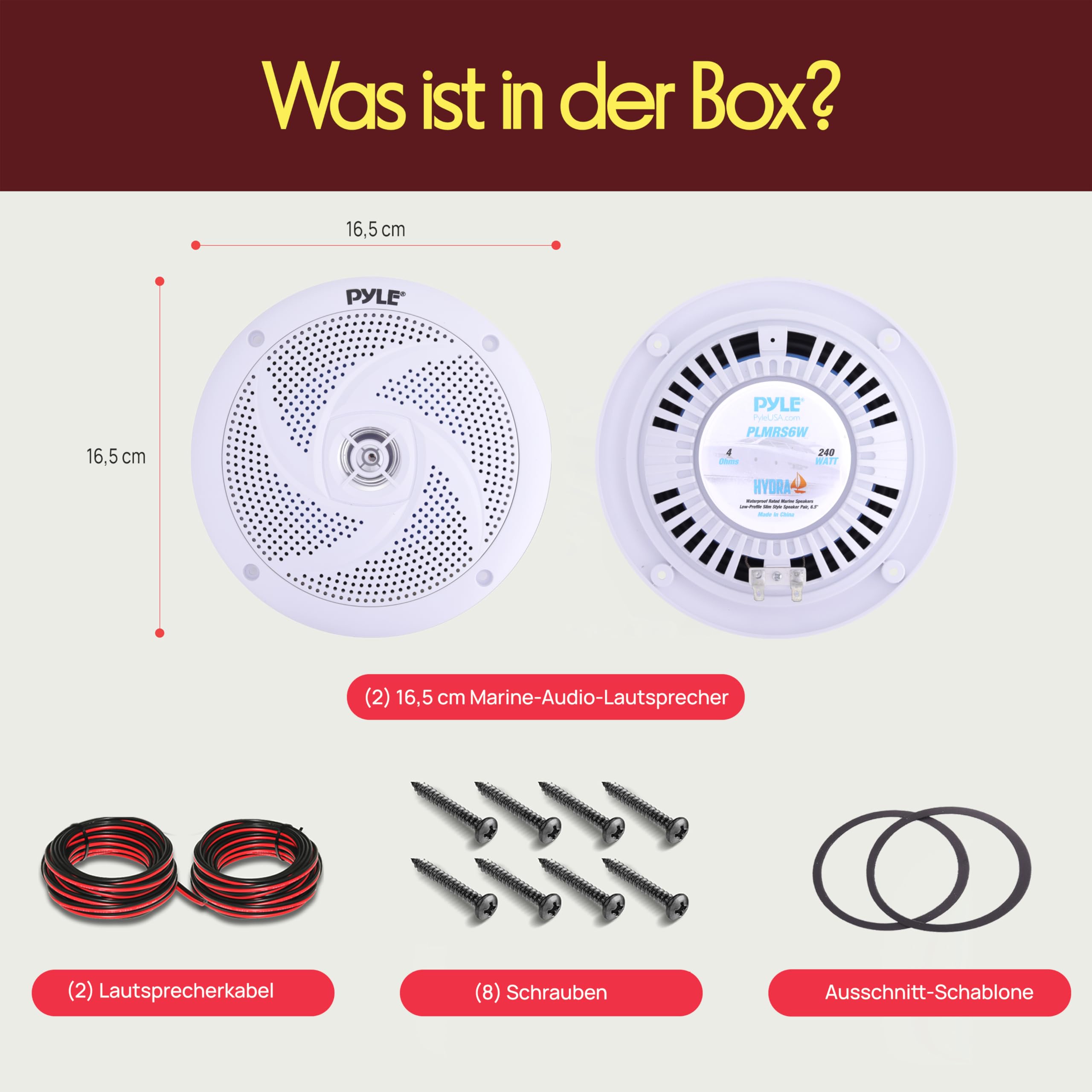 Pyle Outdoor Lautsprecher, 16.5cm- Aussenlautsprecher Wasserfest, 240W- Marine Lautsprecher, Outdoor Speaker- für Sommerfahrten mit Offroader, Boot, UTV, ATV, RV Auto & Golf Cart, Flach