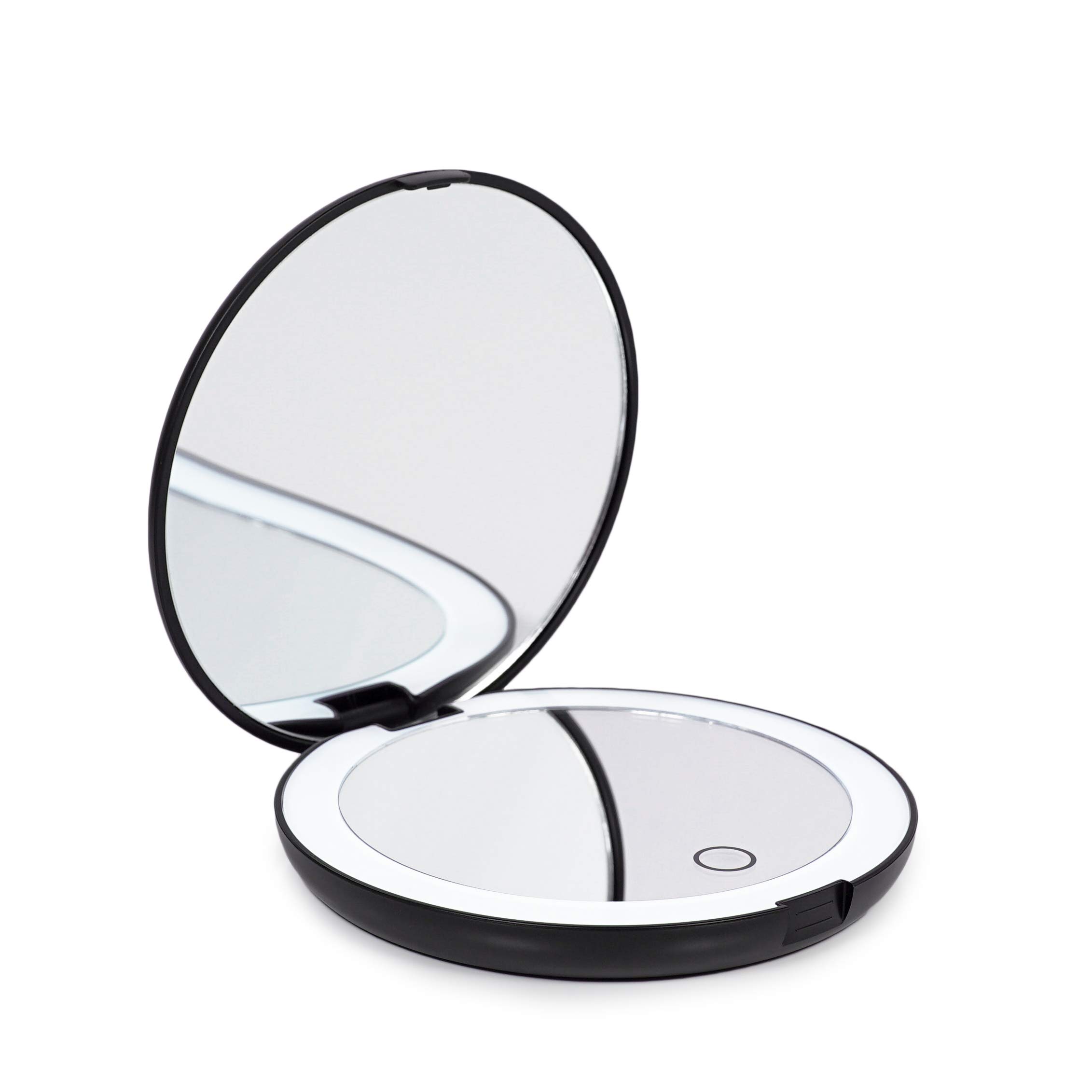 LUNA London Compact Travel Mirror | Travel Makeup with Light | LED Lighted Vanity with 3 Light Modes | 7X Magnification Folding Portable & Rechargeable | Matte Black