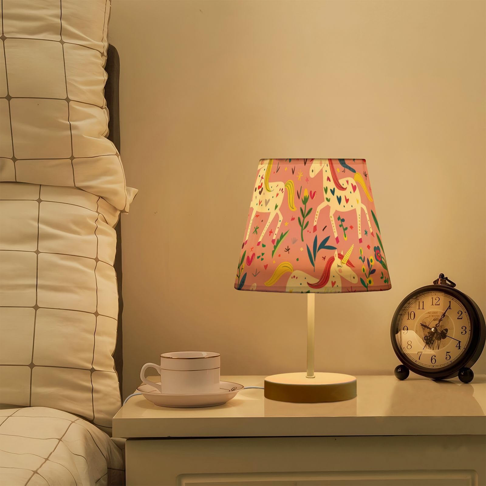 Mnsruu Lampe de chevet licorne rose cheval lampe de table ampoules LED lampe de bureau abat-jour en tissu pour chambre à coucher salon M