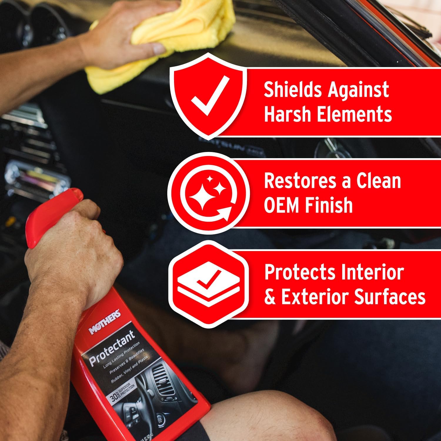 Mothers Protectant, 24 oz. – Long-Lasting UV Protection for Rubber, Vinyl & Plastic, Shields Dash, Trim, Bumpers & Tires from Fading, Cracking & Drying, Restores a Clean OEM Finish (05324)