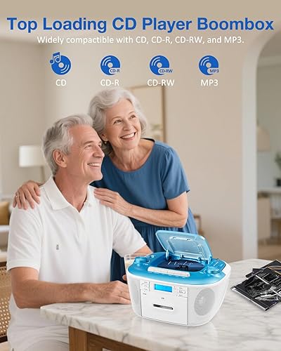 Miniatura 8 de Gelielim Radio portátil AM FM y reproductor de casete de CD Boombox Combo, radio portátil AMFM para el hogar, sonido estéreo, grabación de cinta,