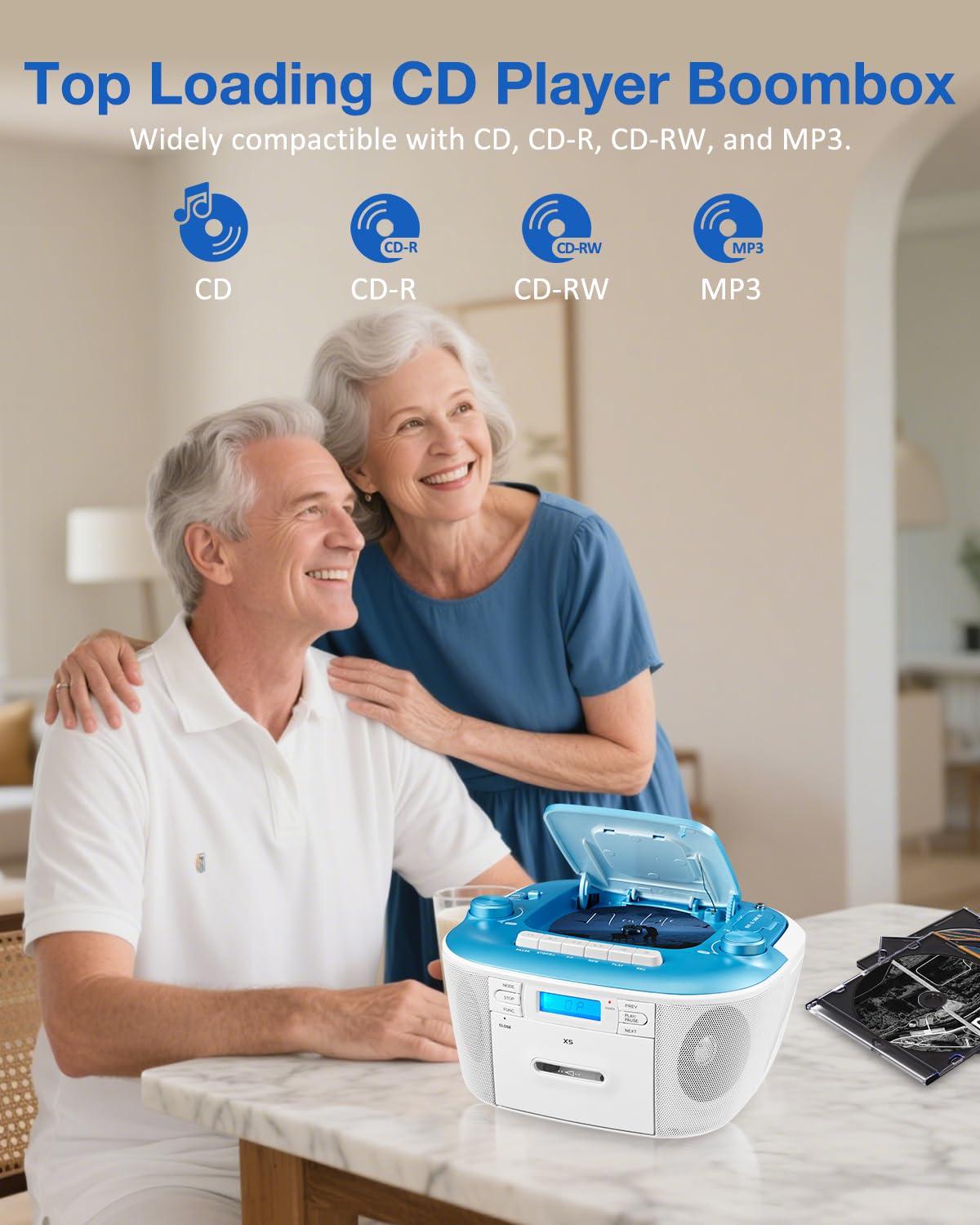 Gelielim Combo de reproductor de casete de CD, radio portátil AM/FM para el hogar, sonido estéreo, recración de cinta, unidad AUX/TF/USB, alimentación CA/CC, conector para auriculares, interior y