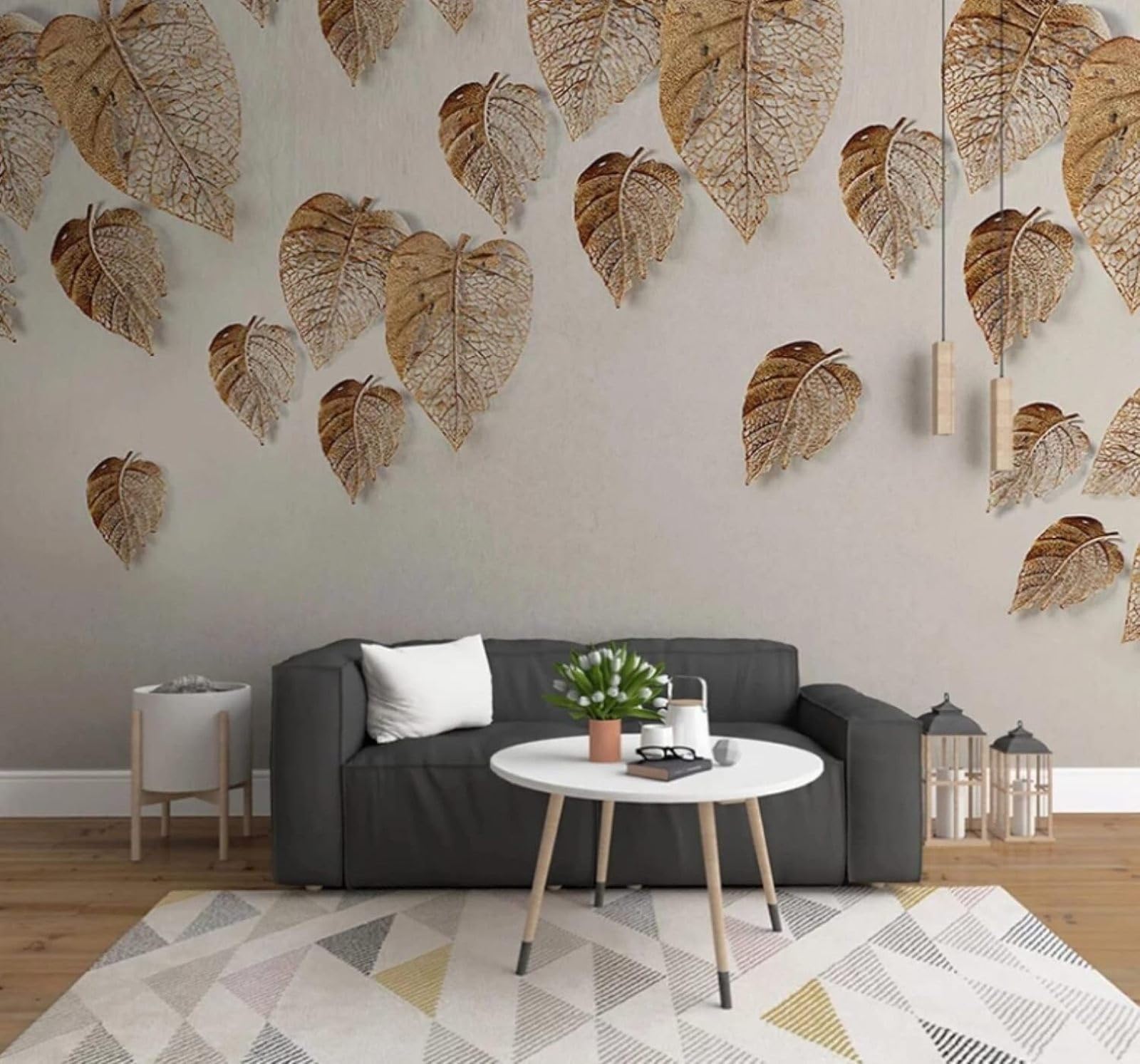XLMING Vintage Minimalist Hand Drawn Golden Leaves 3D Wallpaper Luxury Home Dining Decor Paste Sofa Living Room The Wall for Bedroom Mural-430cm×300cm