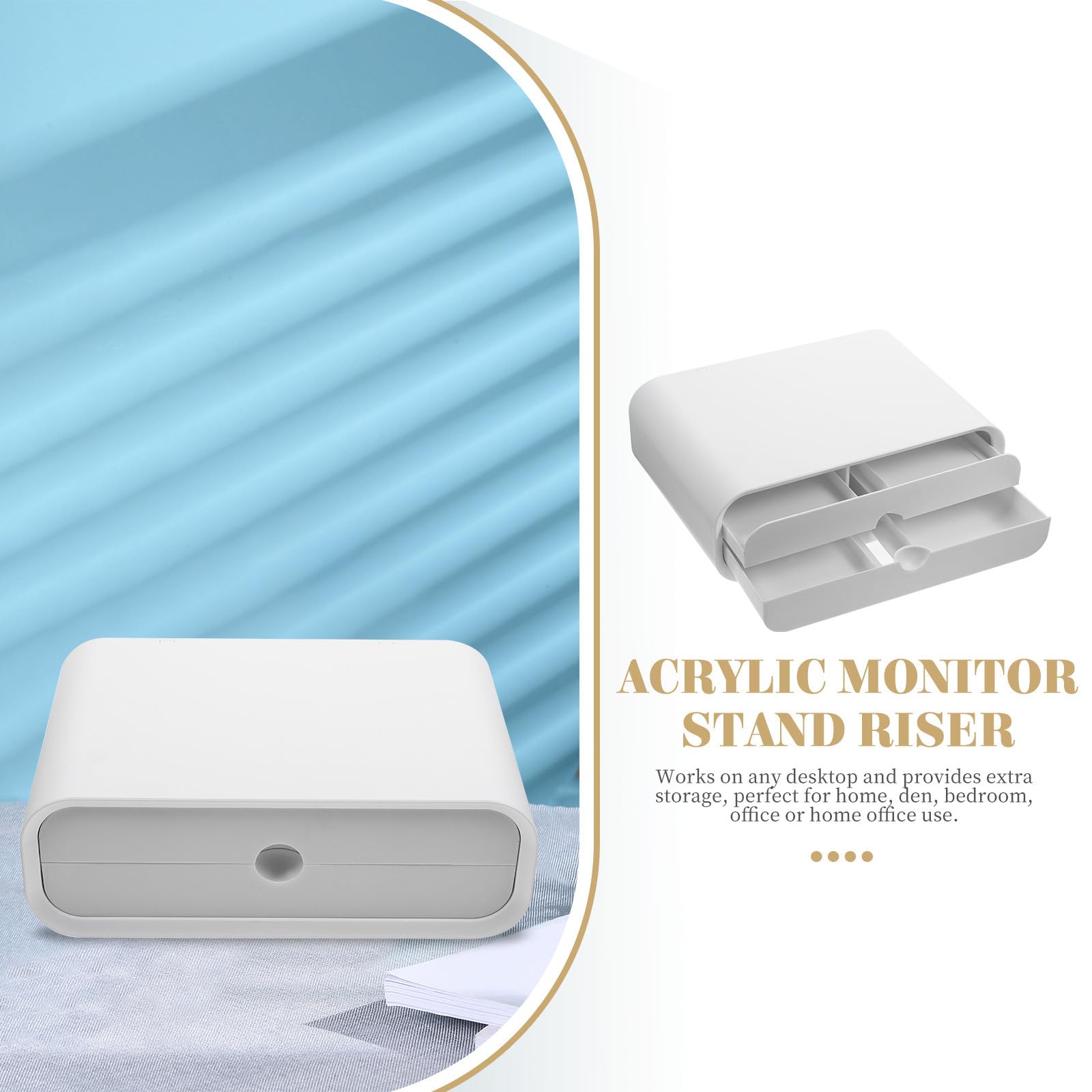 Supporto per monitor bianco per computer e laptop, altezza regolabile, organizer e soluzione di archiviazione per una migliore ergonomia e ottimizzazione dello spazio
