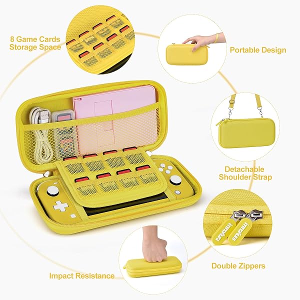 innoAura Étui Switch Lite Accessoires pour NS Switch Lite 17 en 1 avec Etui de Transport Switch Lite, Etui de Jeu Switch, Protection d'Ecran Switch Lite, Support Switch (Jaune) - 4