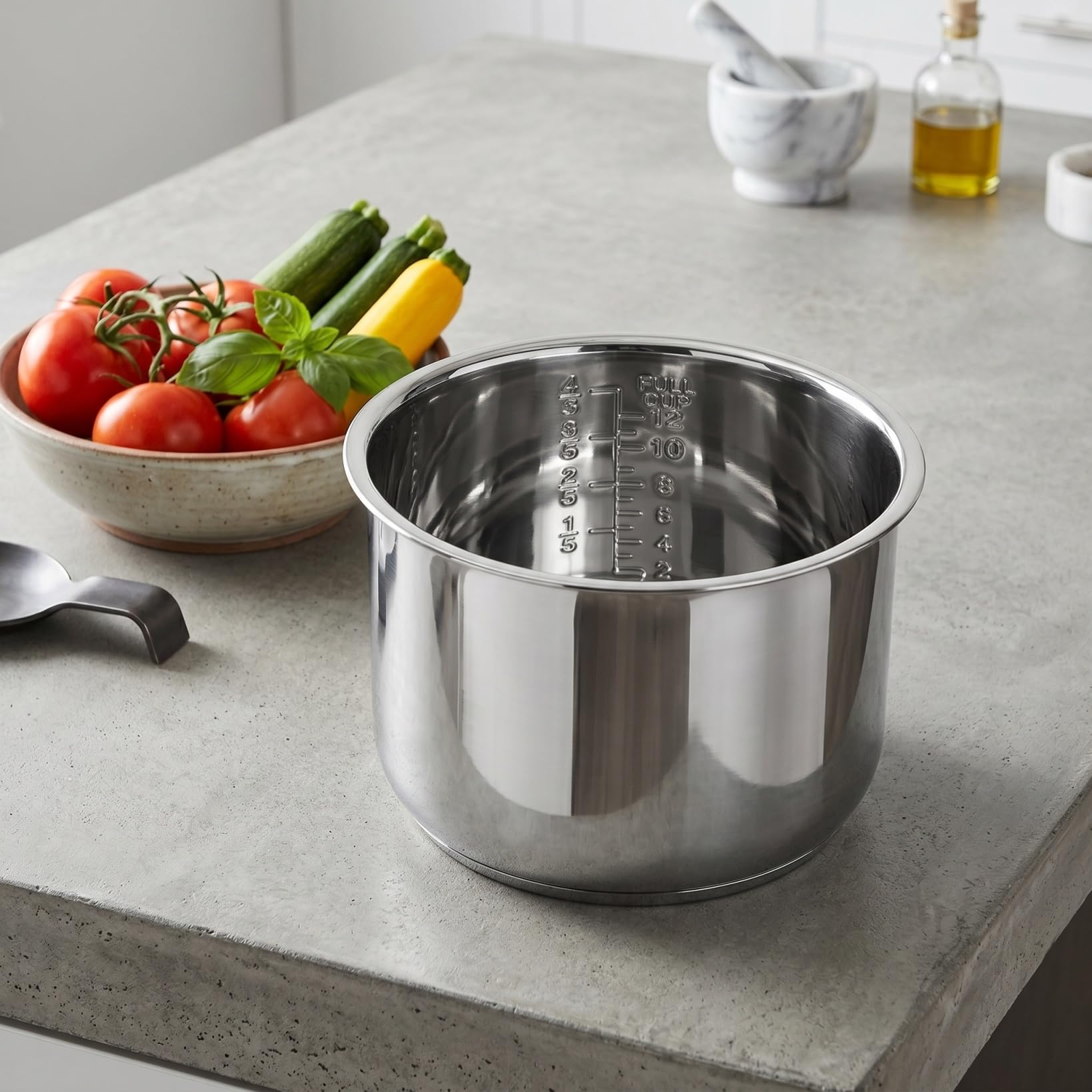 BESPORTBLE Cubeta de Repuesto para Olla Eléctrica de 6 litros, Recipiente de Acero Inoxidable para y Robot de Cocina, Interior Multifuncional, 22cm Diámetro