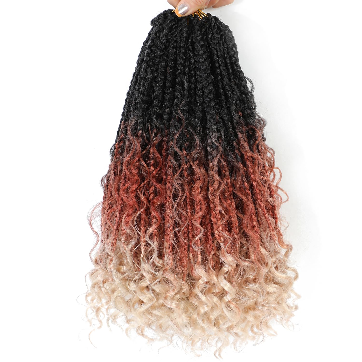 Wodun 12inch Goddess Box Braids Crochet Hair Box-Braids Curly Ends 3X Bohemian Crochet Box Braiding Hair Synthetic Crochet Hair Extensions