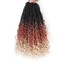 Vista 22 de Wodun Extensiones de cabello sintético de ganchillo de 10 pulgadas, trenzas de caja Goddess 3X estilo bohemio con extremos ondeados, 16 mechones por