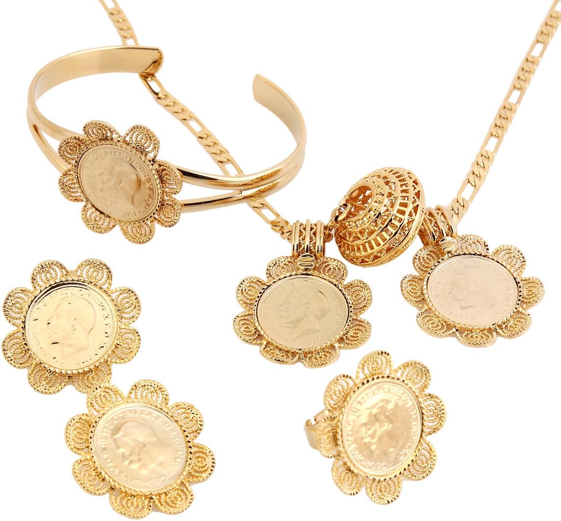 18k Gold Plated Fill Gold Coin Set Ethiopian Eritrea Libya Congo Nigeria Kenya Arabic Jewelry