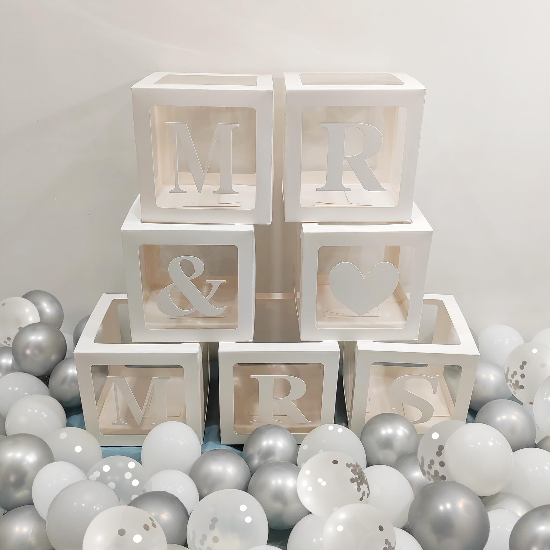 MR & MRS Transparent Balloon Box Set - Wedding Decorations for Bridal Shower, Engagement Party & Wedding Venue Decor Props