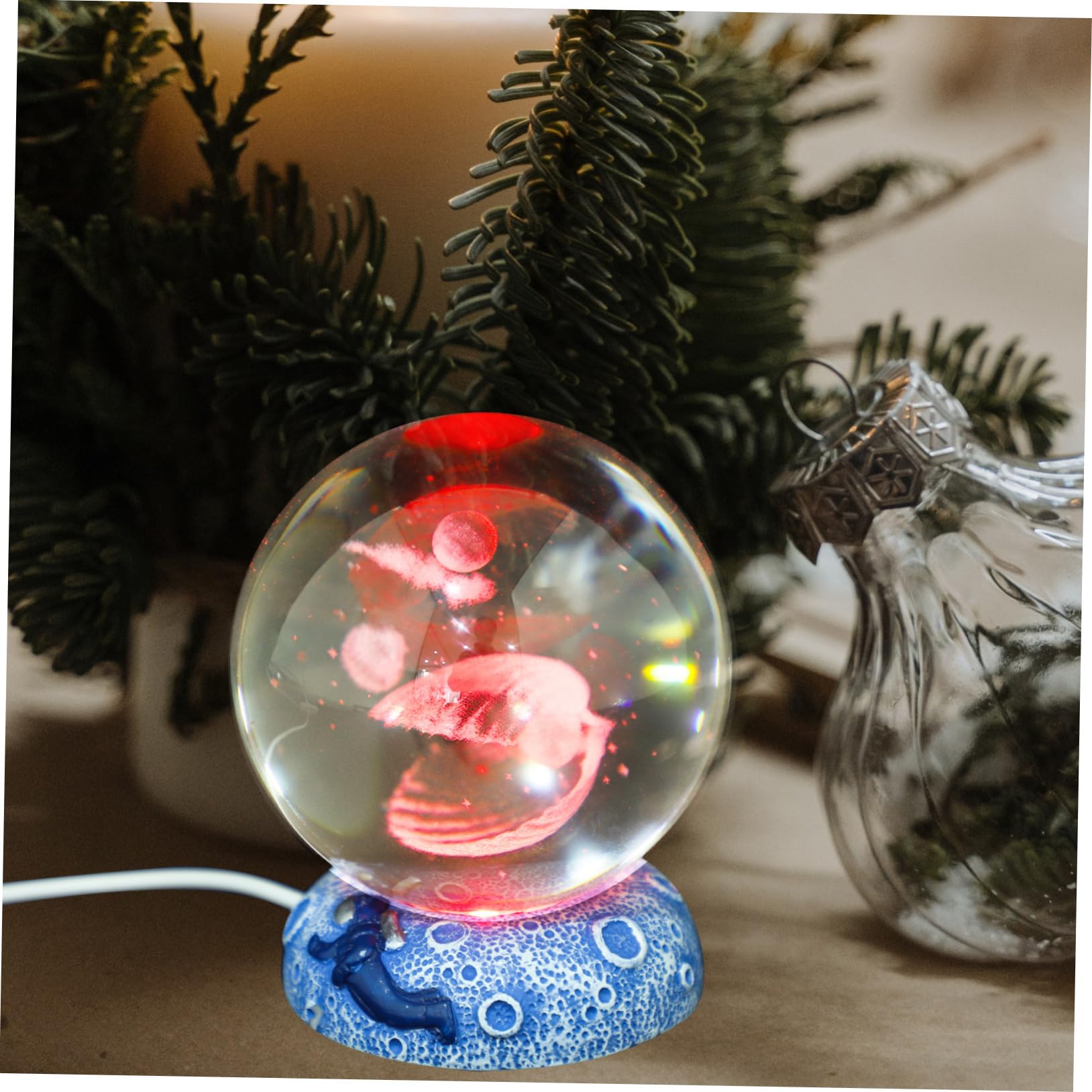DECOMELODY Crystal Ball Lamp LED Night Light Elegant Decorative Table Decor with Base USB Powered Crystal Figurine for Bedroom and Relaxation