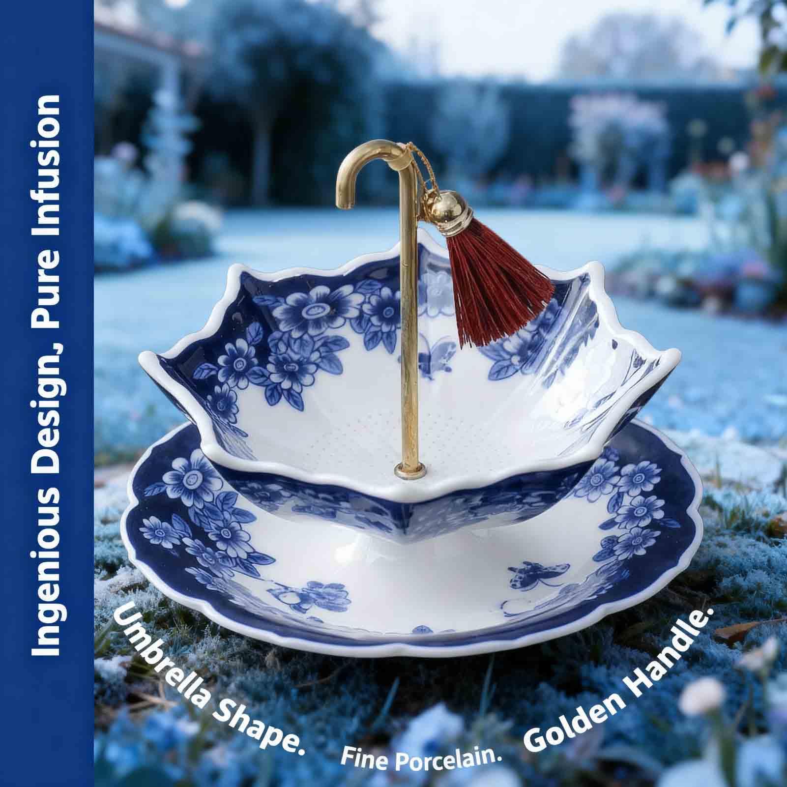 Colador de té, accesorios de té, porcelana azul y blanca, colador para prevención de fugas, infusor creativo de paraguas, filtro de hojas sueltas con diseño giratorio para preparar café