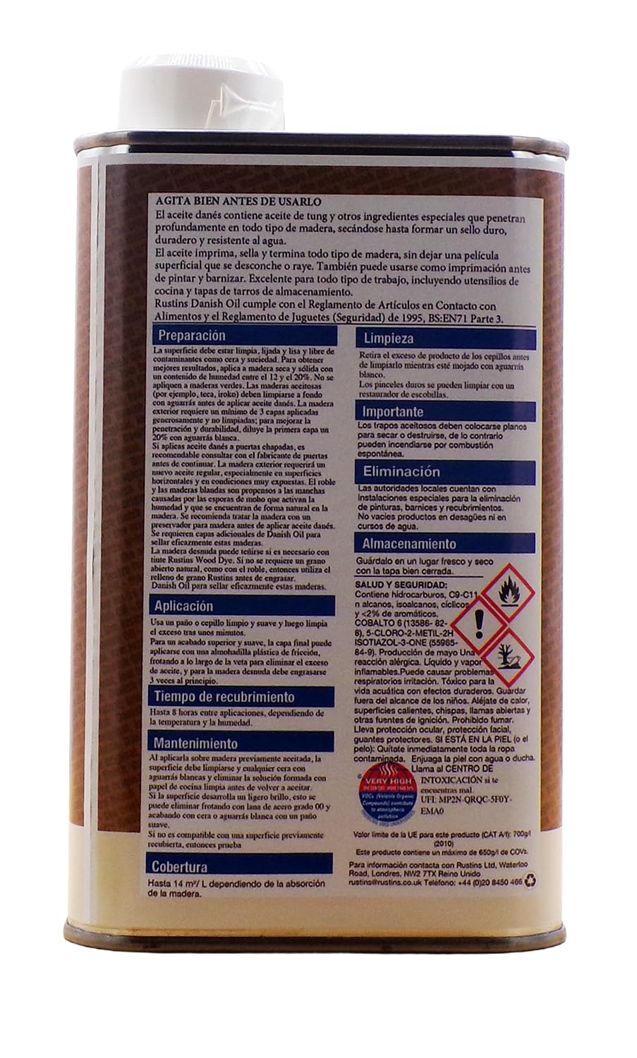 Rustin's Aceite danés para todo tipo de madera interior y exterior - Claro - 250ml - DANO250FR