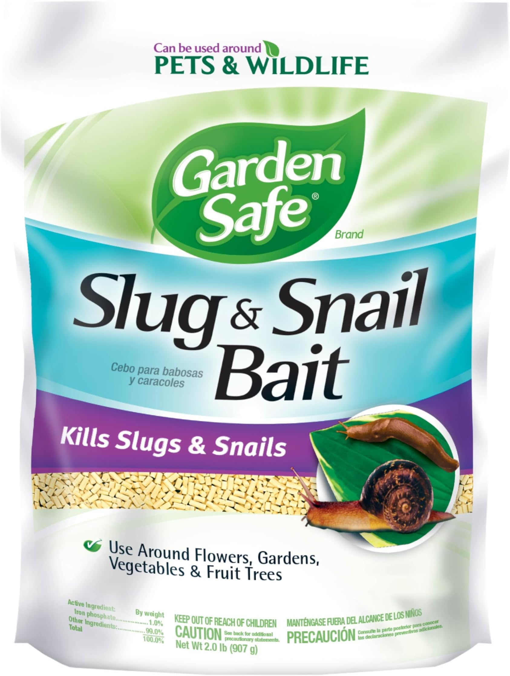 Garden Safe Brand Slug & Snail Bait Granules, 2 Pounds, Slugs & Snails Begin to Die Within 3 to 6 Days, Can Be Used Around Pets & Wildlife, For Lawns, Gardens & Greenhouses, 1 Pack