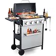 GRILL DEPOTS 4-Burner Propane Gas Grill, Stainless Steel Control Panel, Easy Ignition, Temperature Gauge, 2-Enameled Cooking 
