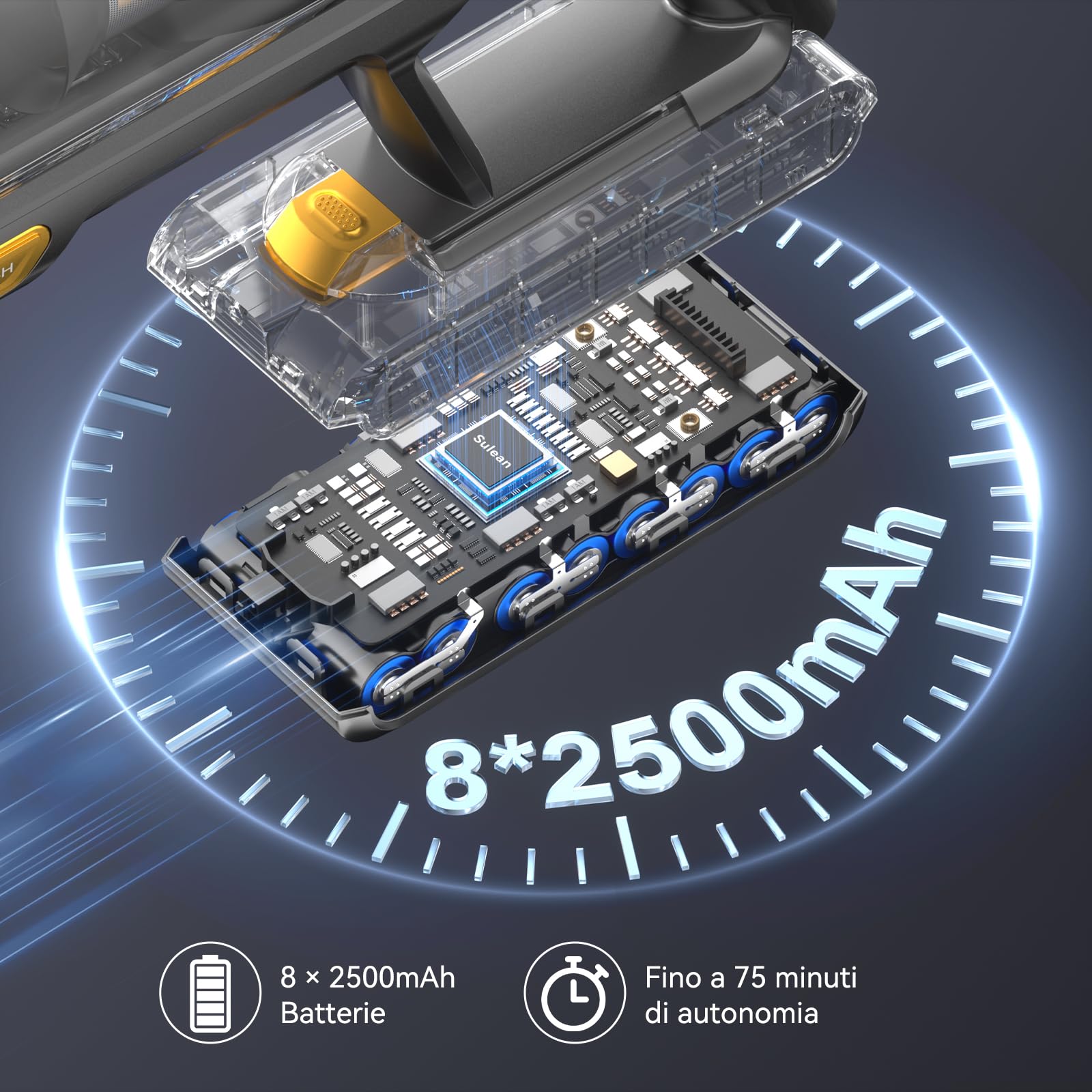 Aspirapolvere senza Fili,Scopa Elettrica senza Fili Potente 580W/55Kpa per Pavimenti duri e Tappeti,75 Min di Autonomia,Spazzola a rullo Anti-groviglio,LED Touchscreen Intelligente