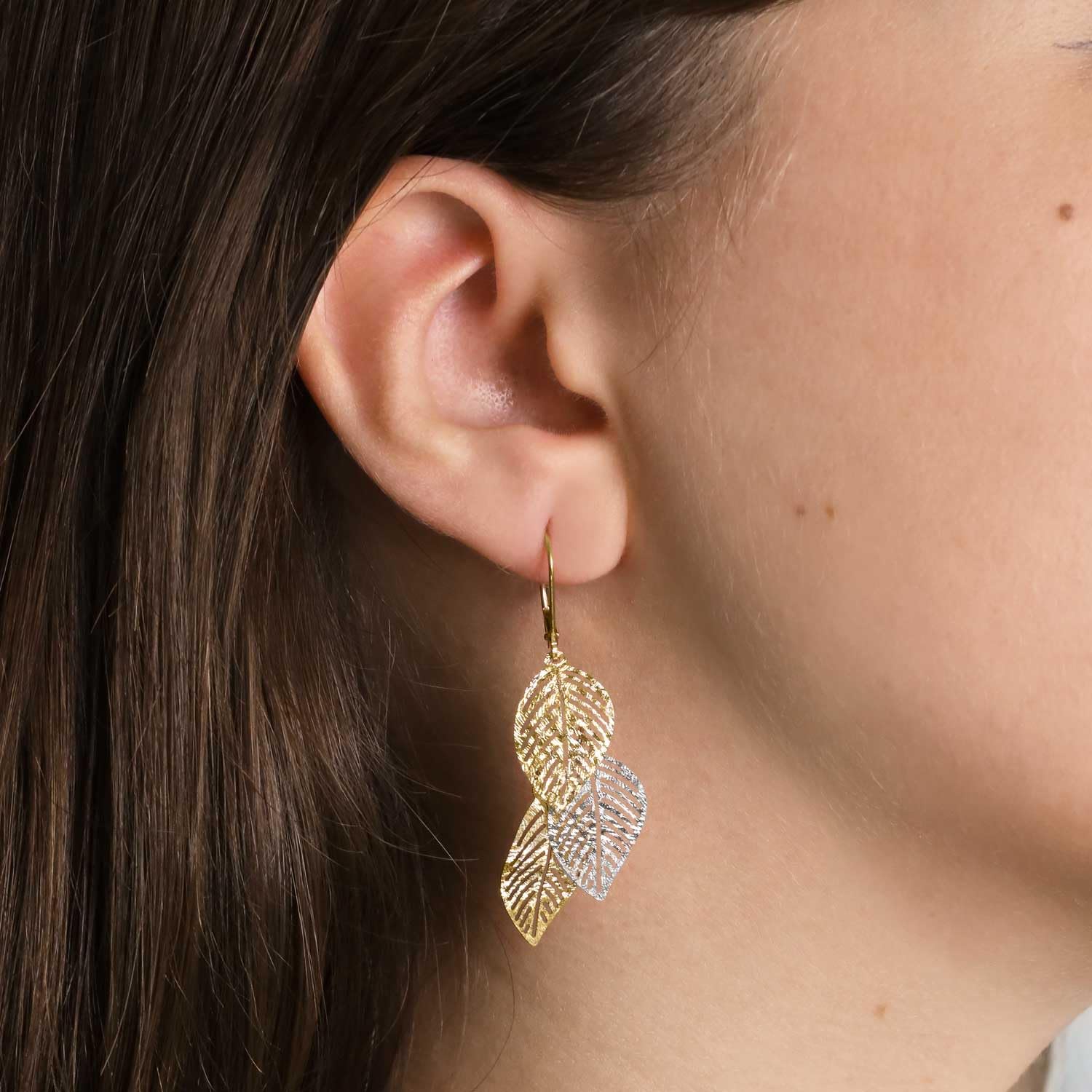 Forme di Lucchetta pour femme - Boucles d'oreilles ou chaîne avec feuille en Or Jaune 14 carats - Fabriqué en Italie Certifié