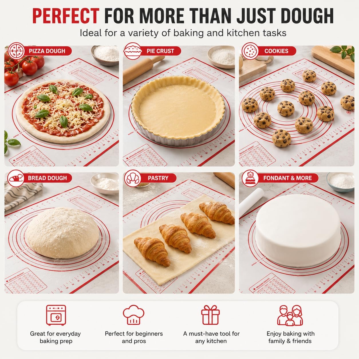 Silicone Pastry Mat 24 x 16 Inch, Dough Rolling Mat with Measurements
