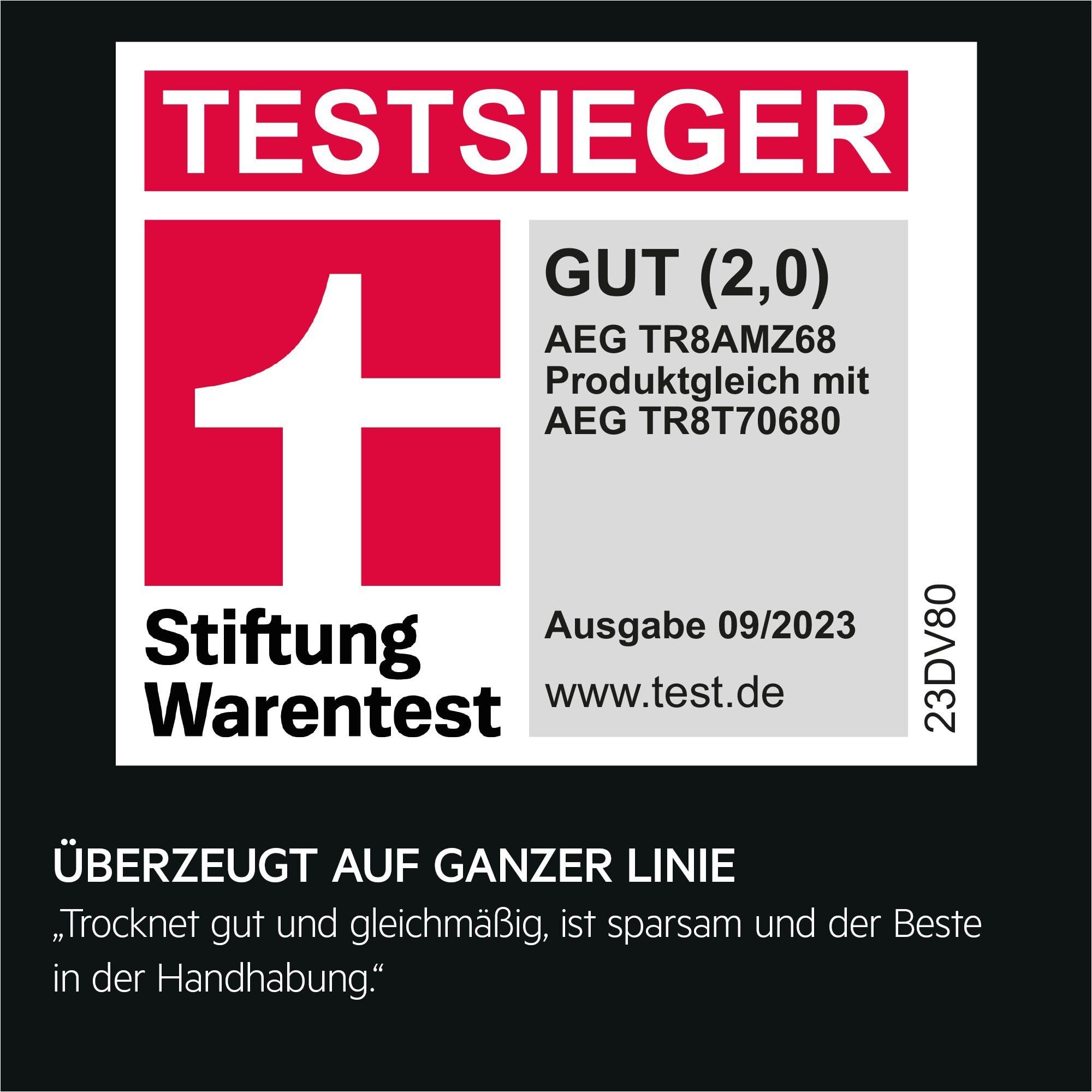 AEG Wärmepumpentrockner 8 kg Serie 8000 AbsoluteCare TR8AMZ68 C Energiesparend Trommelbeleuchtung Knitterschutz Schontrommel