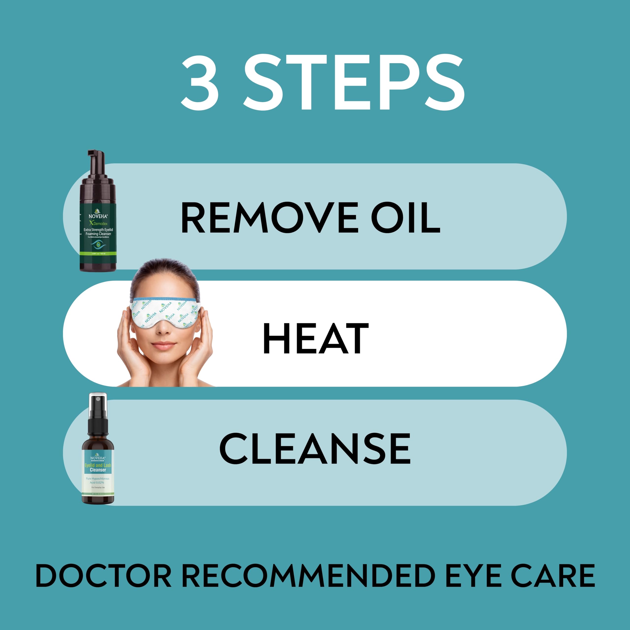 NOVEHA Demodex, schiuma detergente per palpebre, formula extra forte, olio dell'albero del tè, lavaggio quotidiano per ciglia, demodex, MGD, occhi di porcile, irritazioni degli occhi e secchezza della