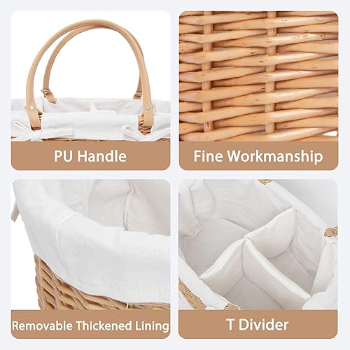 Miniatura 5 de Organizador de pañales de mimbre tejido a mano, 15.75 x 10.63 x 6.69 pulgadas, bolsa de pañales multifuncional para bebé para guardería y