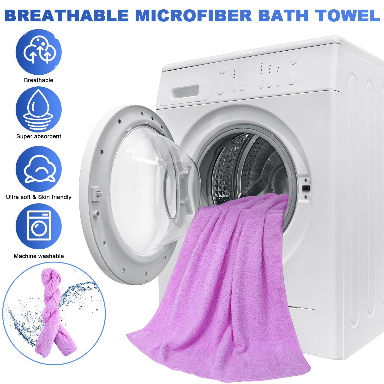 Newwiee 20 asciugamani da bagno grandi, 139,7 x 71,1 cm, 300 g/m², extra assorbenti, ad asciugatura rapida, per bagno, spa, fitness, sport, yoga e viaggi (rosa, verde, blu, viola)