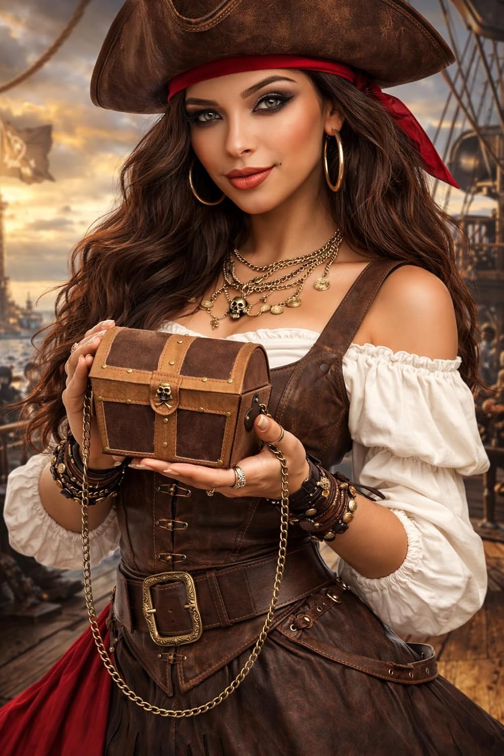 Pirate Treasure Chest Handbag | Treasure Chest Purse | Buccaneer Treasures Chests Bag | Vintage Pirate Skull & Bones Purse | Antique Style Buccaneers Costume Hand Bag | Pirates Costume Accessories