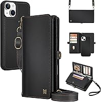 Vista 37 de Funda tipo cartera compatible con iPhone 13 Pro Max, multifunción, desmontable, 2 en 1, magnética, cartera para iPhone 13 Pro Max, con correa Verde