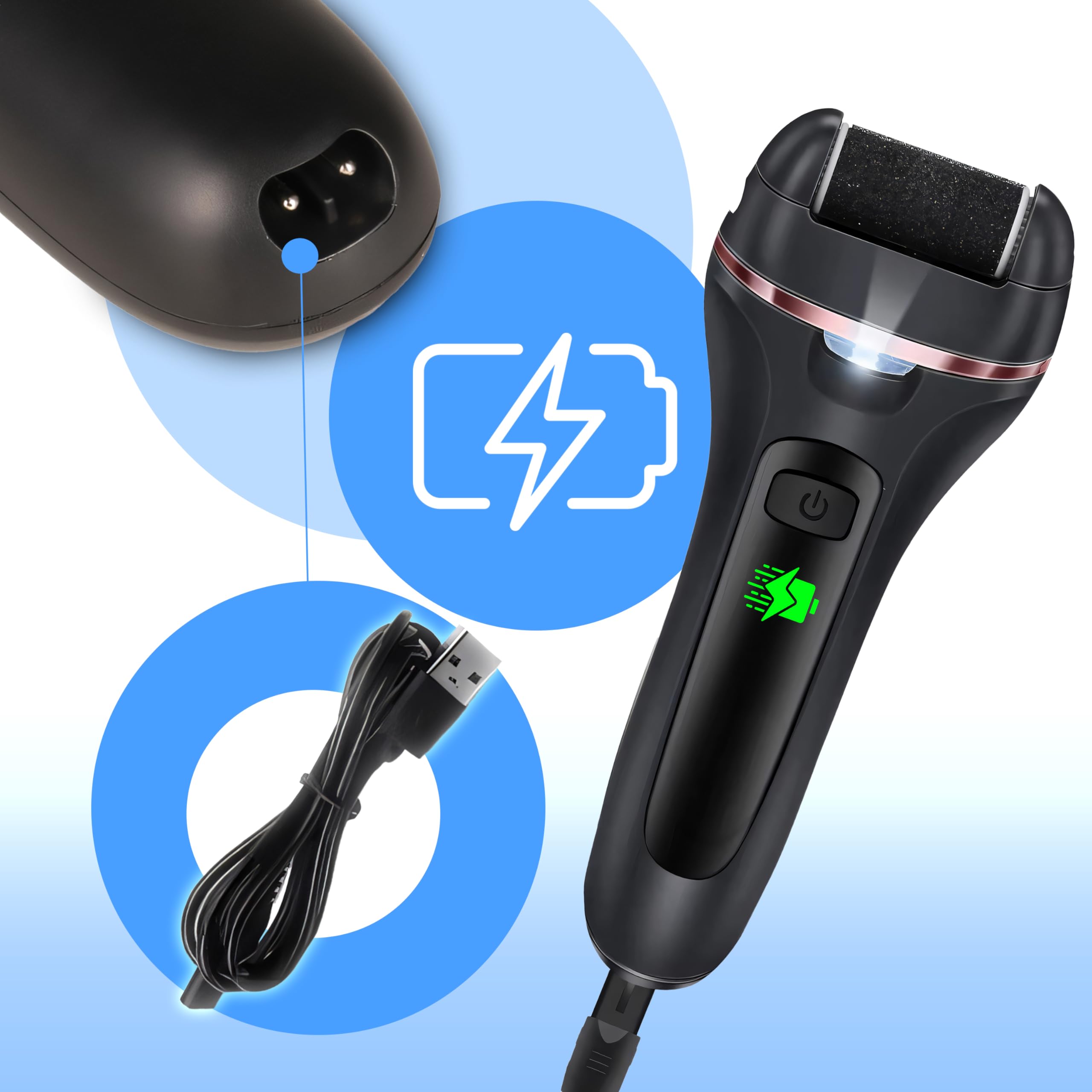 Retoo Elektryczny przyrząd do usuwania zrogowaciałego naskórka, z 3 wymiennymi głowicami i 2 prędkościami, bezprzewodowy zestaw do pedicure, wodoszczelny przyrząd do usuwania kalusów, do popękanych