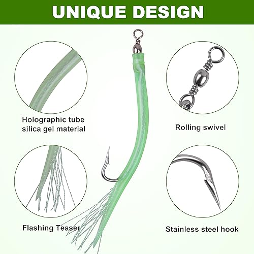 Miniatura 2 de Señuelos de tubo de pesca para pesca con ganchos de acero inoxidable, giratorios de barril para Striper de agua salada