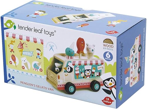 Miniatura 5 de Juguetes de hojas tiernas  Pingüins Gelato Van  Food Truck Style Pretend Food Play Ice Cream Vehículo de madera  Fomentar el juego de rol y