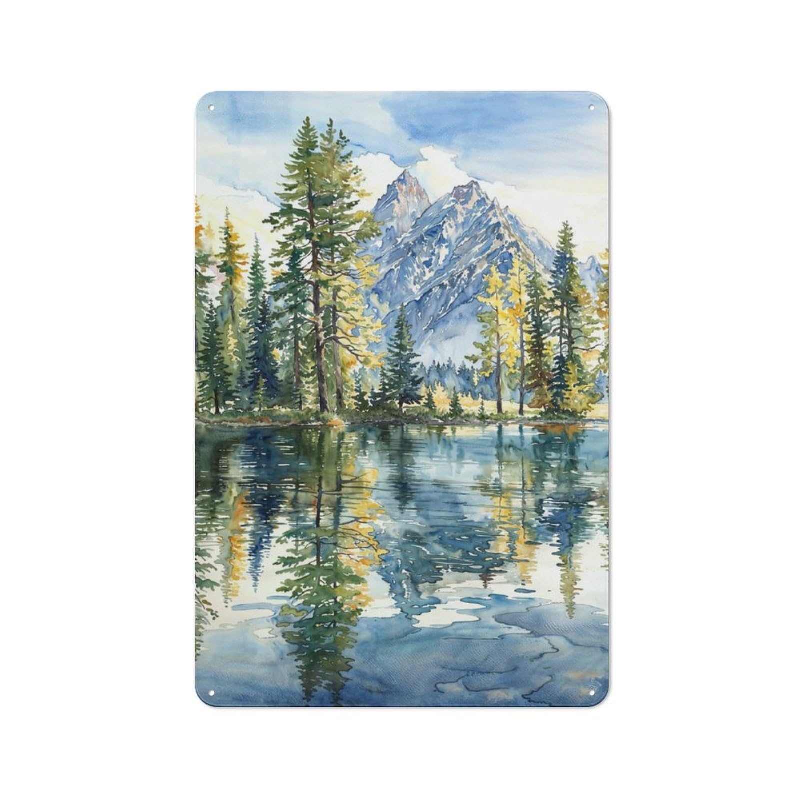 Junmoney Lakeside Pines Tin Wall Plaque 30X20cm With For Café Or Home Bar, For Themed Room Decoration, For Living Room And Hallway Decor