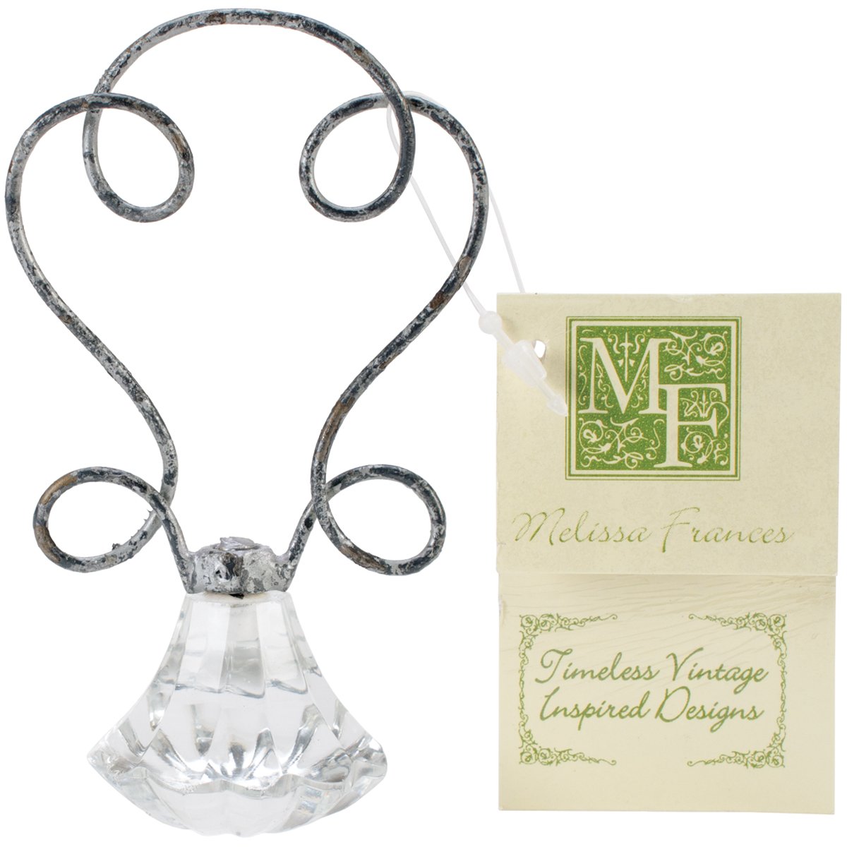Melissa Frances Crystal Doorknob and Wire Sign/Photo Holder-Bath, 1.25-inch Spiral Cut, Transparent