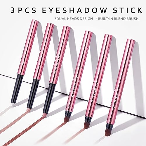 Miniatura 4 de Sombra de ojos en barra de 3 piezas con fórmula crema que se desliza suavemente y es fácil de mezclar, impermeable, a prueba de manchas y arrugas,