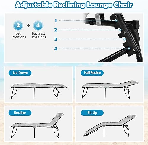 Miniatura 6 de Tangkula Widen - Sillón plegable y reclinable, portátil con 4 posiciones de respaldo, 2 posiciones de patas, almohada, silla de playa para tomar el
