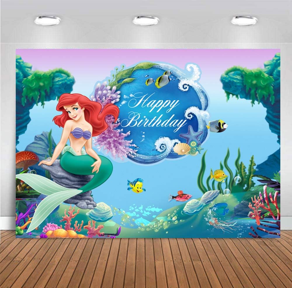 Discount 70% MECOLO 7x5ft Mermaid Princess Backdrop,Under The Sea Mermaid Background for Photography Little Mermaid Backdrop Girls Birthday Party Decoration Supplies Banner