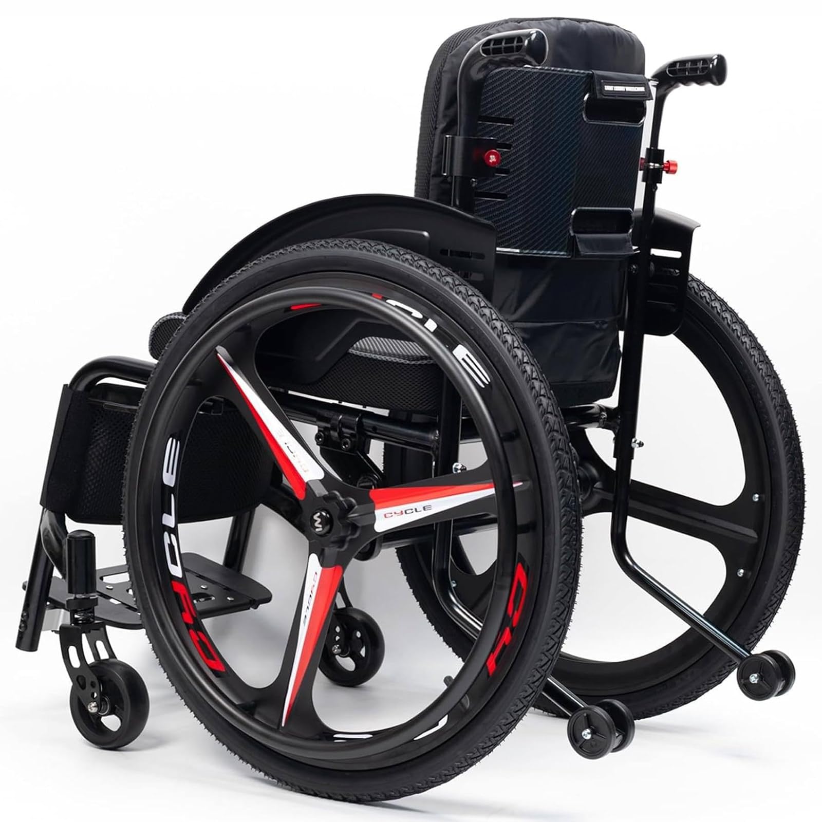 Składany terenowy lekki aluminiowy wózek inwalidzki Seatwidth:42cm | Nośność 100kg,podwójny hamulec i kółka zabezpieczające przed przewróceniem,obracające się 4-calowe kółka skrętne