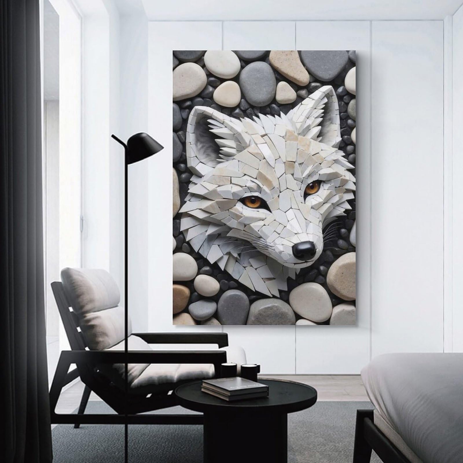 Junmoney Mosaic Wolf Head on Stone Background Canvas Wall Decor, 16x24inch(40x60cm), for Office, Study Or Home Workspace, Wall Art That Adds Style to Work Areas
