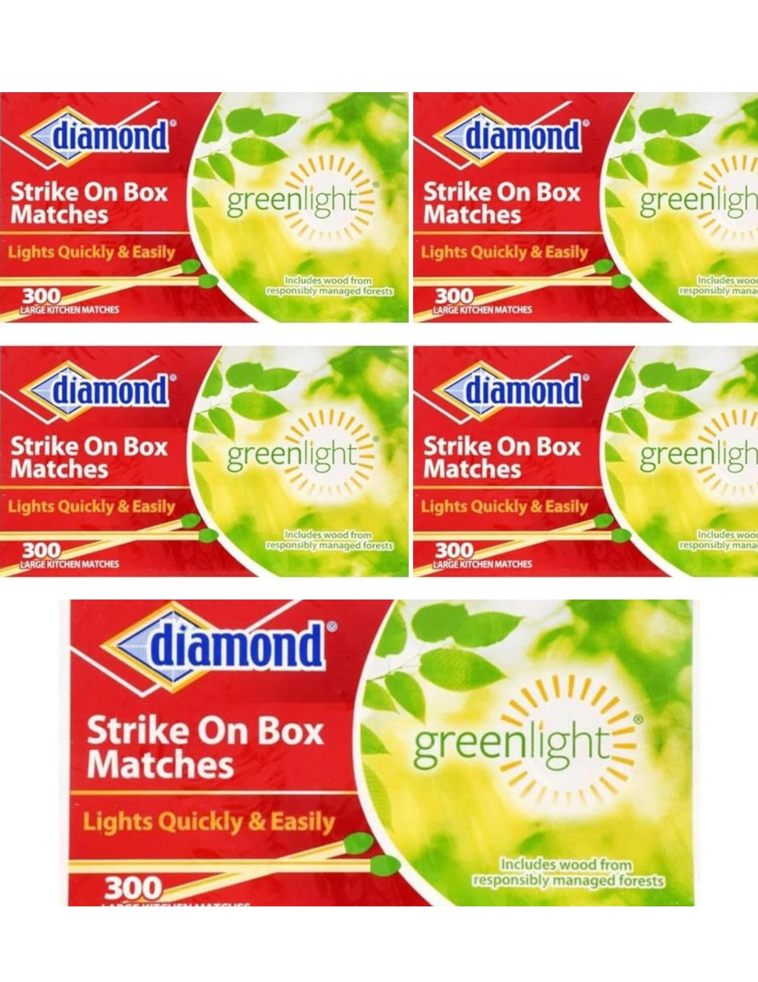 Diamond Strike on Box Matches 300 Count 5 Boxes 1,500 Total