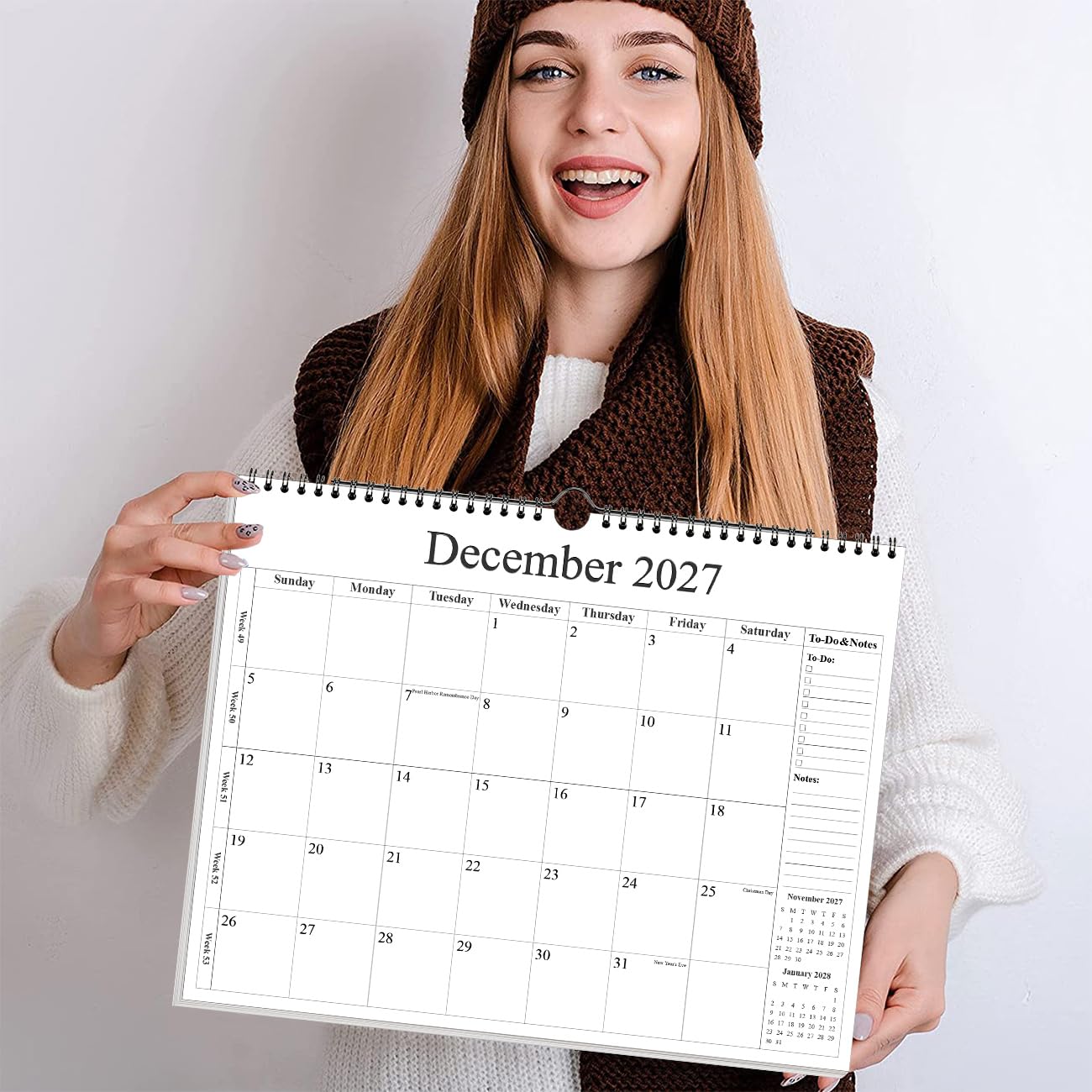 Kalender 2026-2027 - Wandkalender 2026-2027 von August 2026 - Dezember 2027, 18 Monate Kalender mit Premium-Papier, Doppeldrahtbindung & Aufhängehaken, 30,5 x 36,8 cm, Schwarz