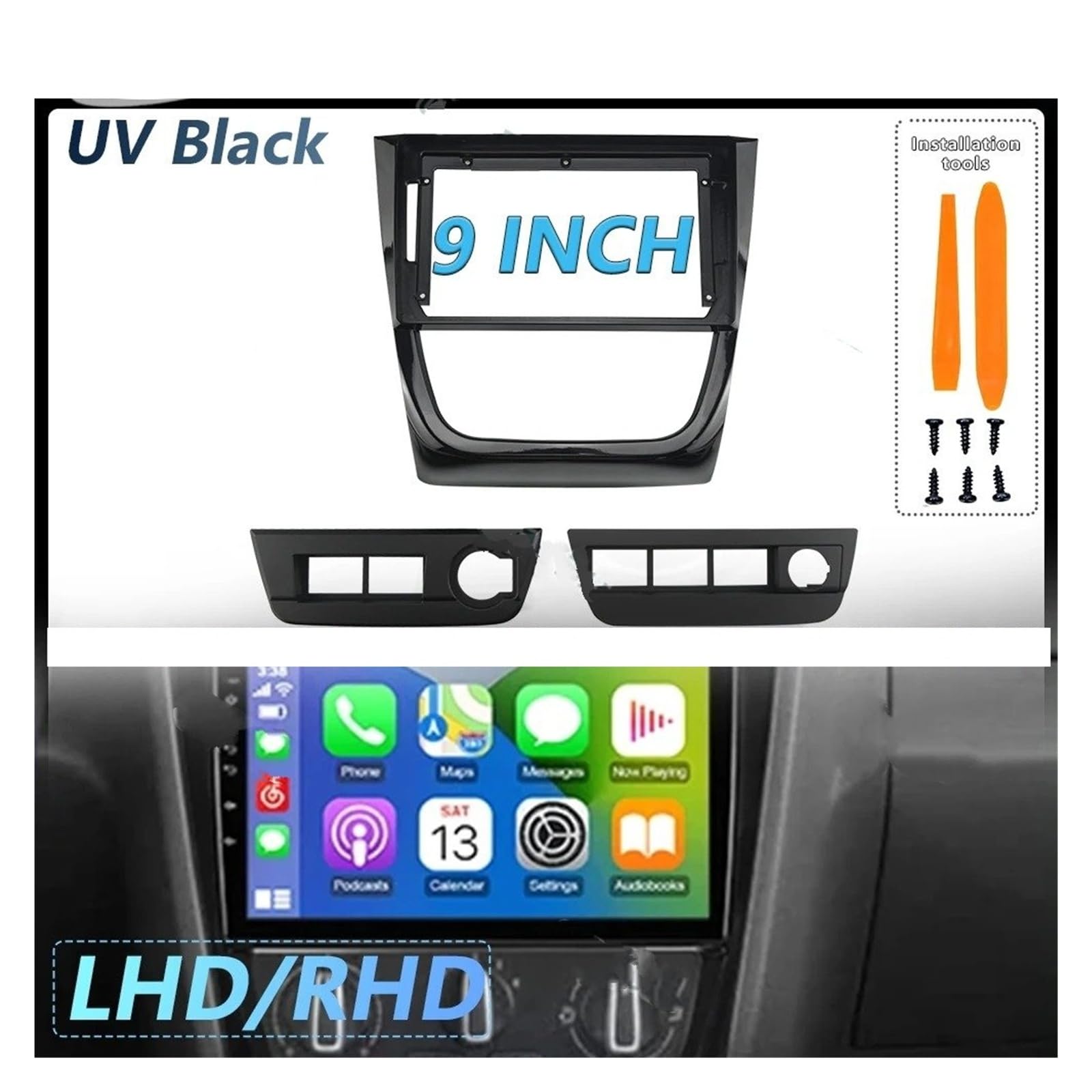 Mascherina Autoradio Cornice Stereo 2 DIN Auto per VW per Golf 5 2008 2009 2010 2011 2012 9 Pollici Kit Telaio Pannello Centrale Fascia UV Cruscotto Plastica Nera