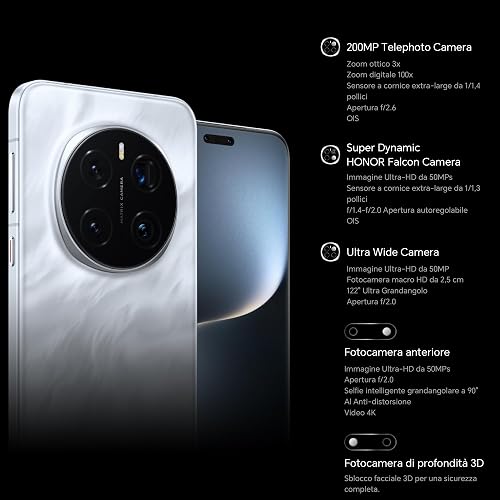 HONOR Magic7 Pro 5G,Senza SIM,fotocamera Falcon,12 GB di RAM,512 GB,batteria da 5.170 mAh per Tutto il Giorno,resistenza all'acqua IP69 e IP68,doppia SIM,Android14,Lunar Shadow Grey - 6
